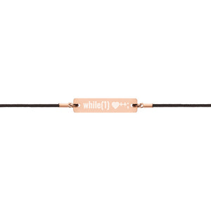 Heart Plus Plus Engraved Silver Bar String Bracelet