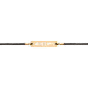 Heart Plus Plus Engraved Silver Bar String Bracelet